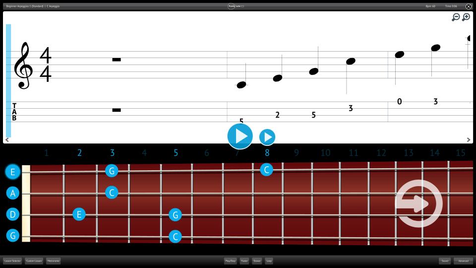 Purely Lute Screenshot Lesson Selector